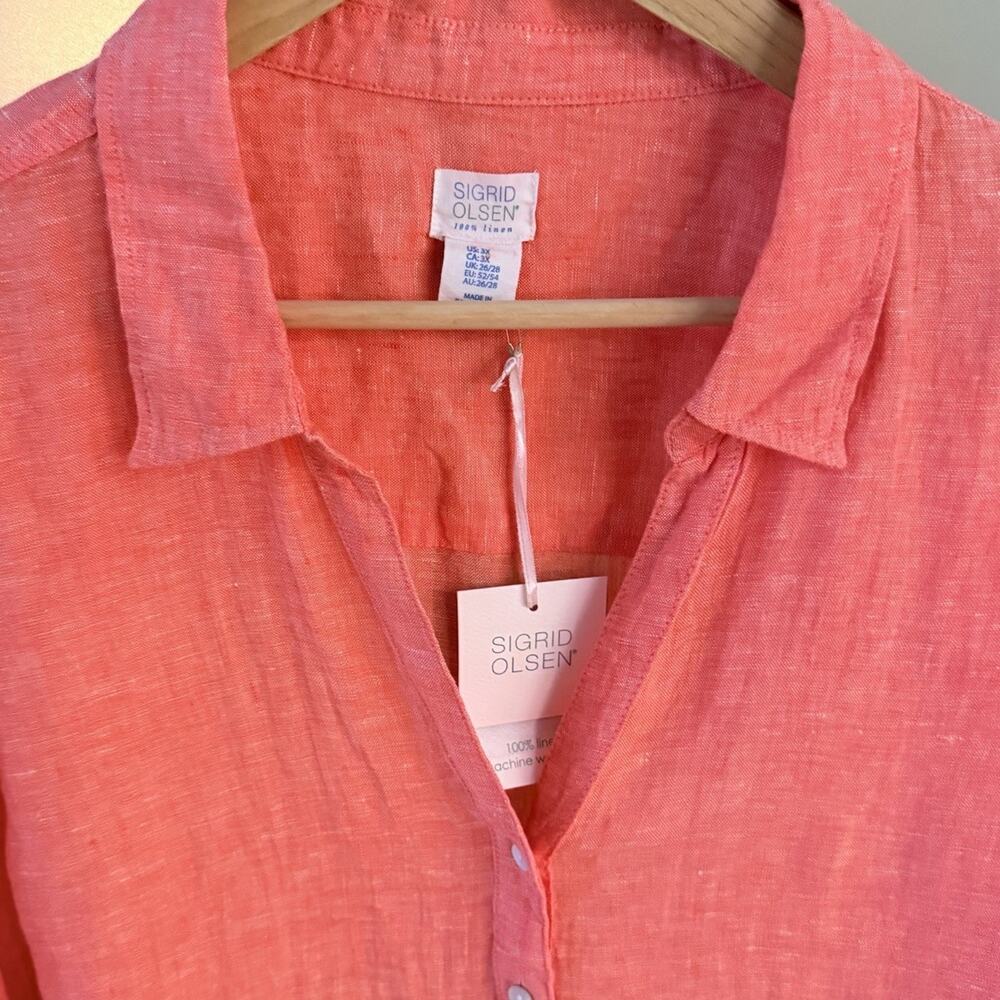 Sigrid Olsen Linen Blouse Plus Size 3X NWT Roll Tab Sleeve Button Front - Picture 7 of 10